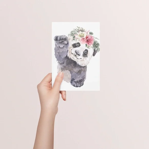Watercolor Floral Panda Wall Art Illustration Print Poster Card Unframed - Picture 5 of 8